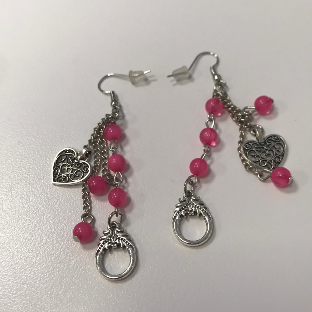 Paparazzi Pink and silver heart earrings.